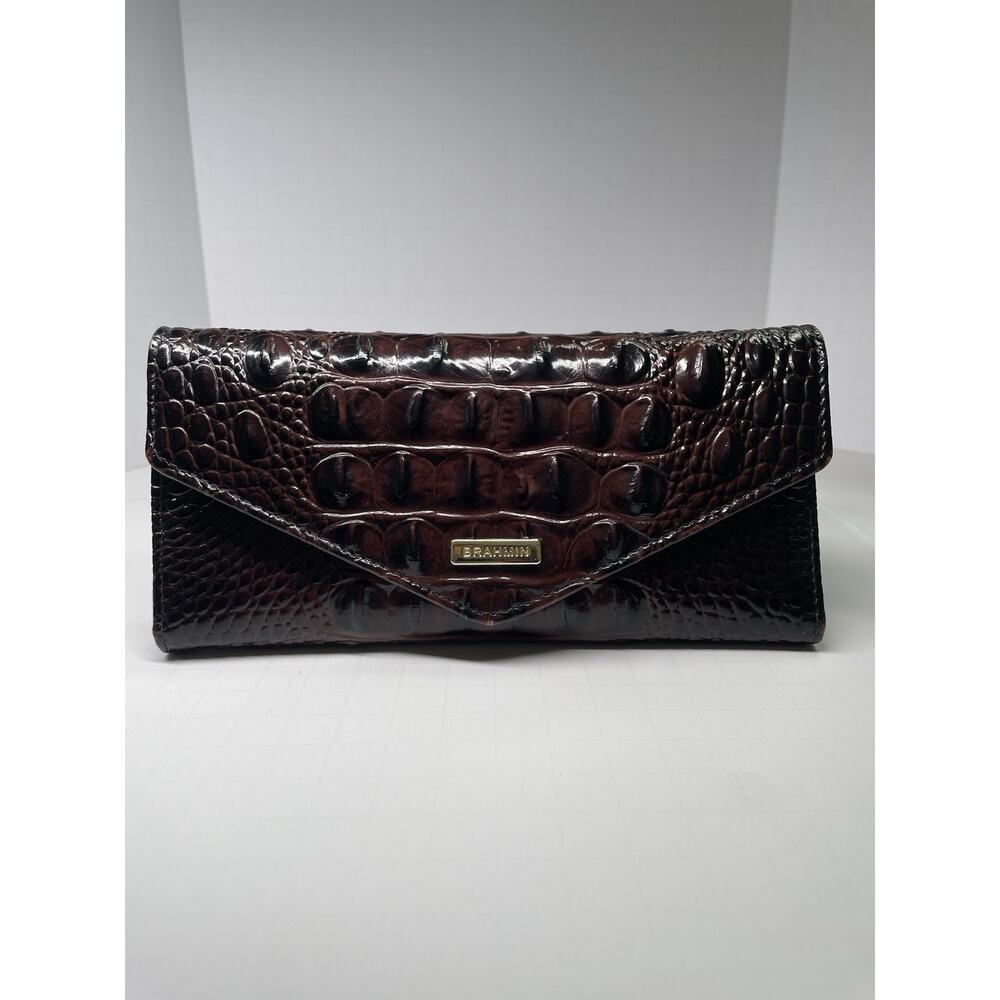 Brahmin Veronica Croc-embossed Pecan Brown Envelope Leather Wallet. One Owner